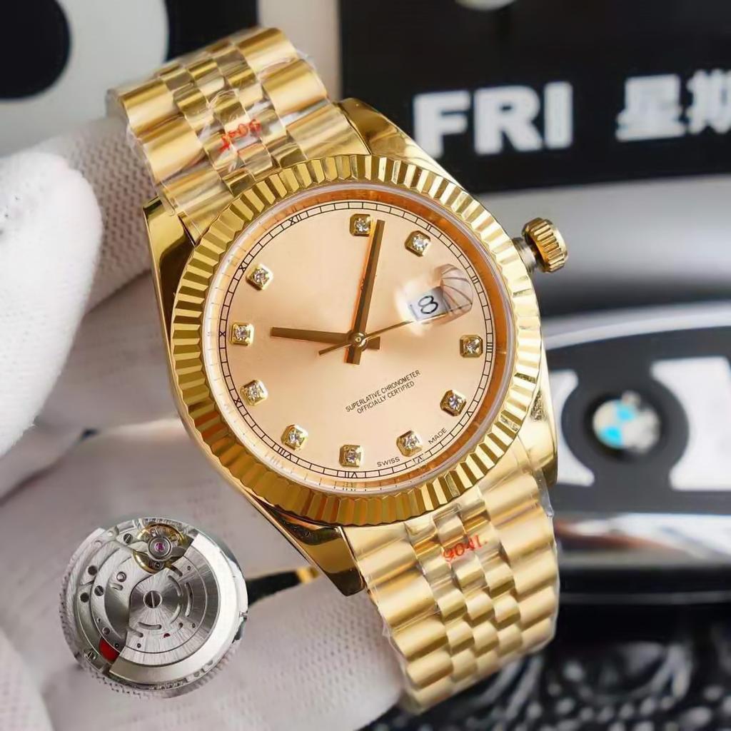 Orologio Automatico da Uomo Meccanico Sportivo Acciaio Inossidabile 904L Cinturino Lancette e Quadrante Luminescenti Dettagli Dorati 41mm