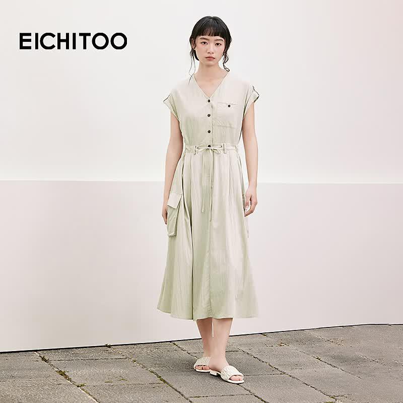EICHITOO Workwear Style V-Neck Midi Dress M