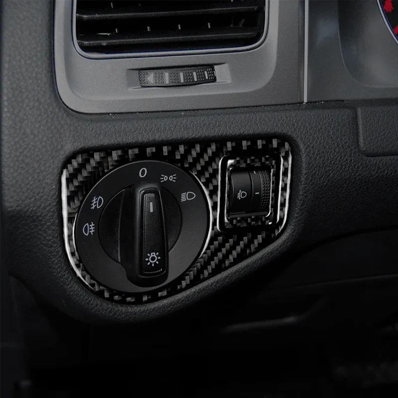 1Set Self-adhesive Left Car Headlight Switch Frame Trim Stickers Carbon Fiber Car Decoration for Volkswagen Golf 7 2013-2017