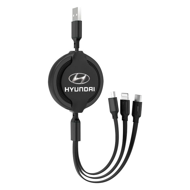 1Pcs Car Mounted Telescopic Three In One Mobile Phone Charger For Hyundai I30 I20 IX35 I40 Tucson Getz Sonata Veloster Elantra Solaris