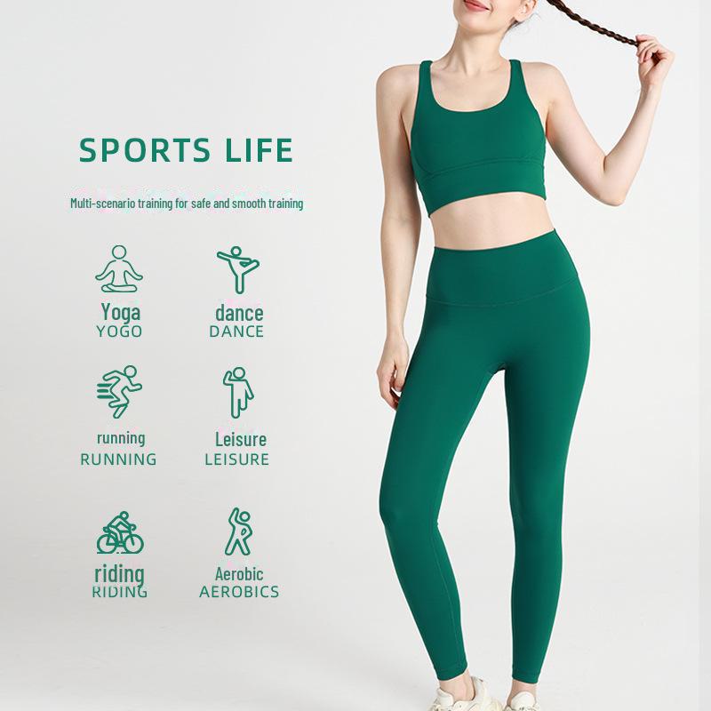 "Letní jógová souprava s kříženými zády": Kalhoty a top s vysokým pasem a zvedajícím hýždě