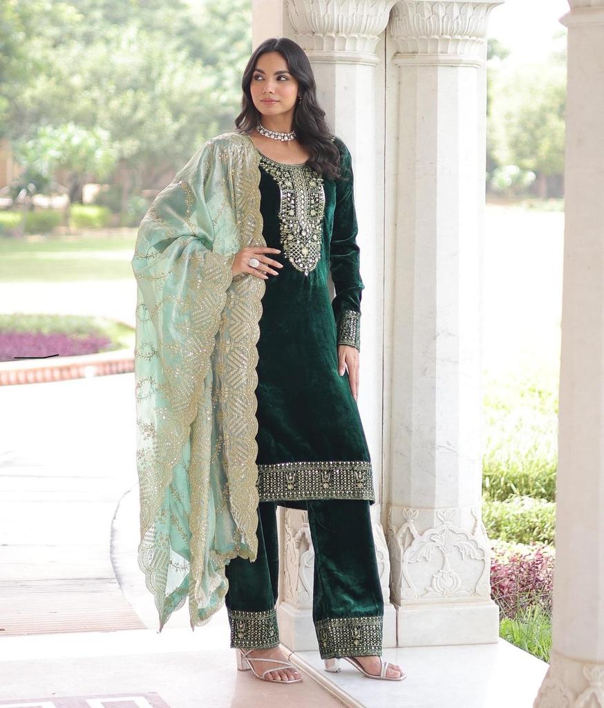 Damen Fertigdesigner Samt Salwar Kameez Indisch Bollywood Partykleidung Salwar Anzug Kleid