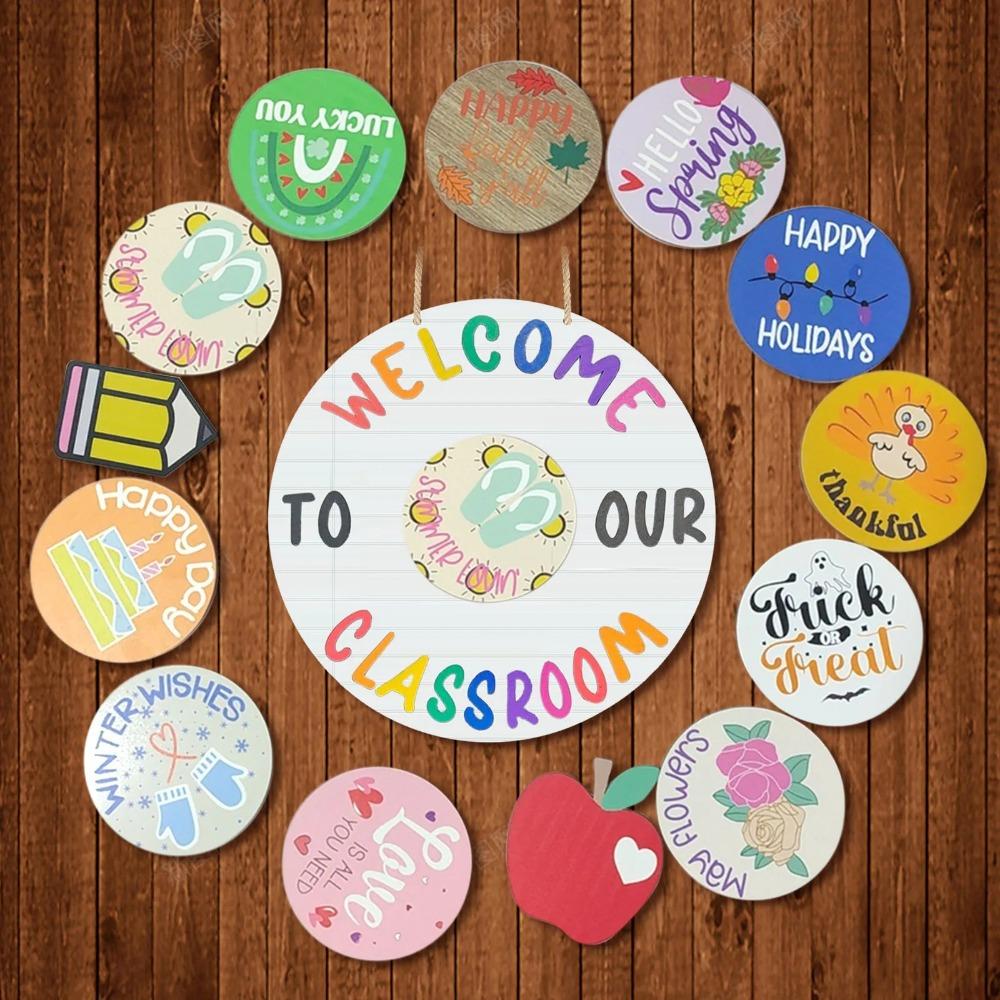 Wooden Welcome Door Signs Cartoon Door Hanging Ornament Welcome To Our Home Sign  Classroom