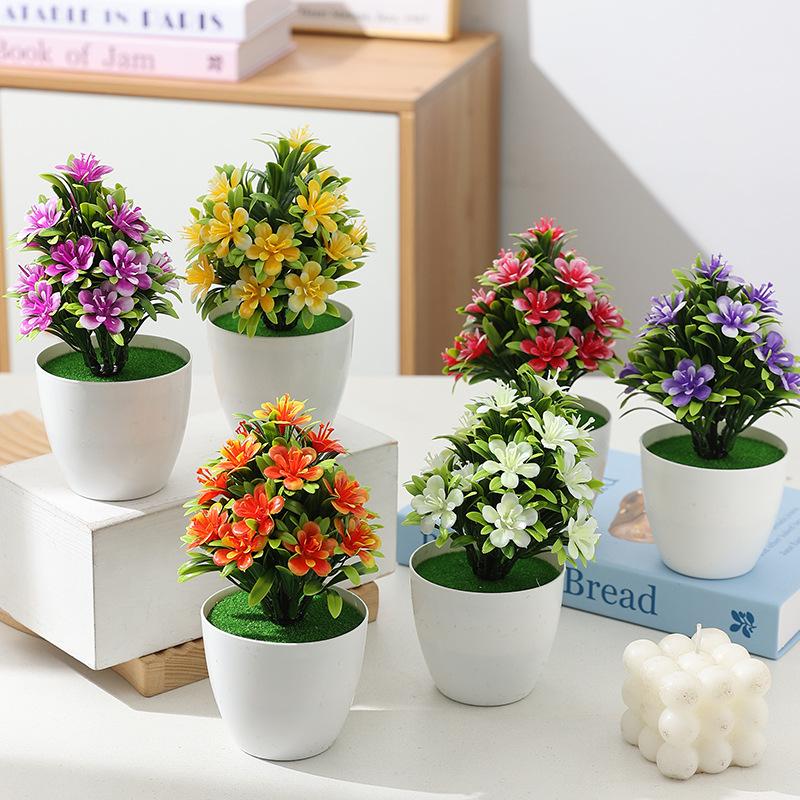 1pc Artificial Potted Plant Small Bonsai Flowers Pot Simulated Tree Ornaments Wedding Home Hotel Office Table Decor Fake Plants