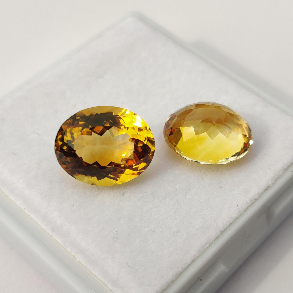 Earrings Making Oval Cut Eye Clean Citrine Stones, 2 Pieces Set Natural Citrine Gemstone, 10.70 Carat, 12 To 13 Mm Size.