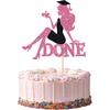 1 PCS High Heel Girl Graduation Cake Topper Black Pink Glitter Done Diploma Class of 2025 Congrats Grad Cap Cake Pick for 2025 Senior High School