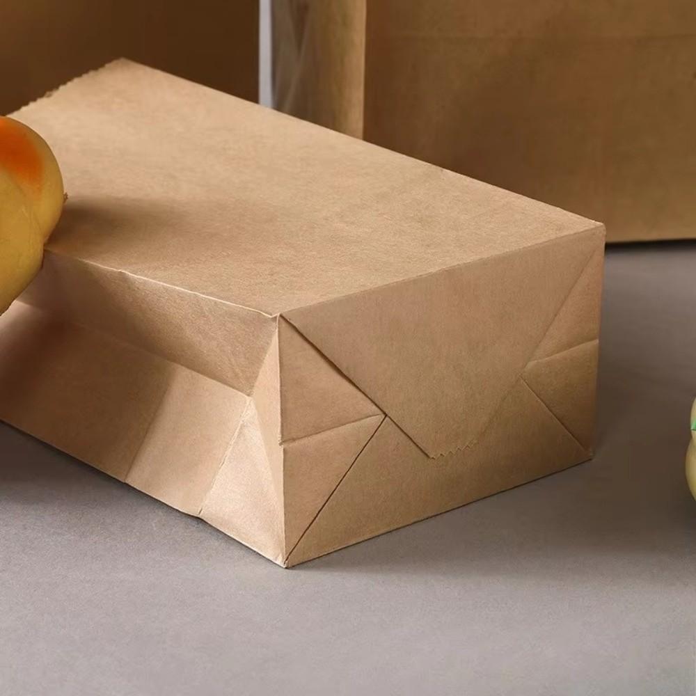 50pcs Not Oil Proof Kraft Paper Bag Square-bottom Convenience Bag New Food Packaging Bag Vegetable
