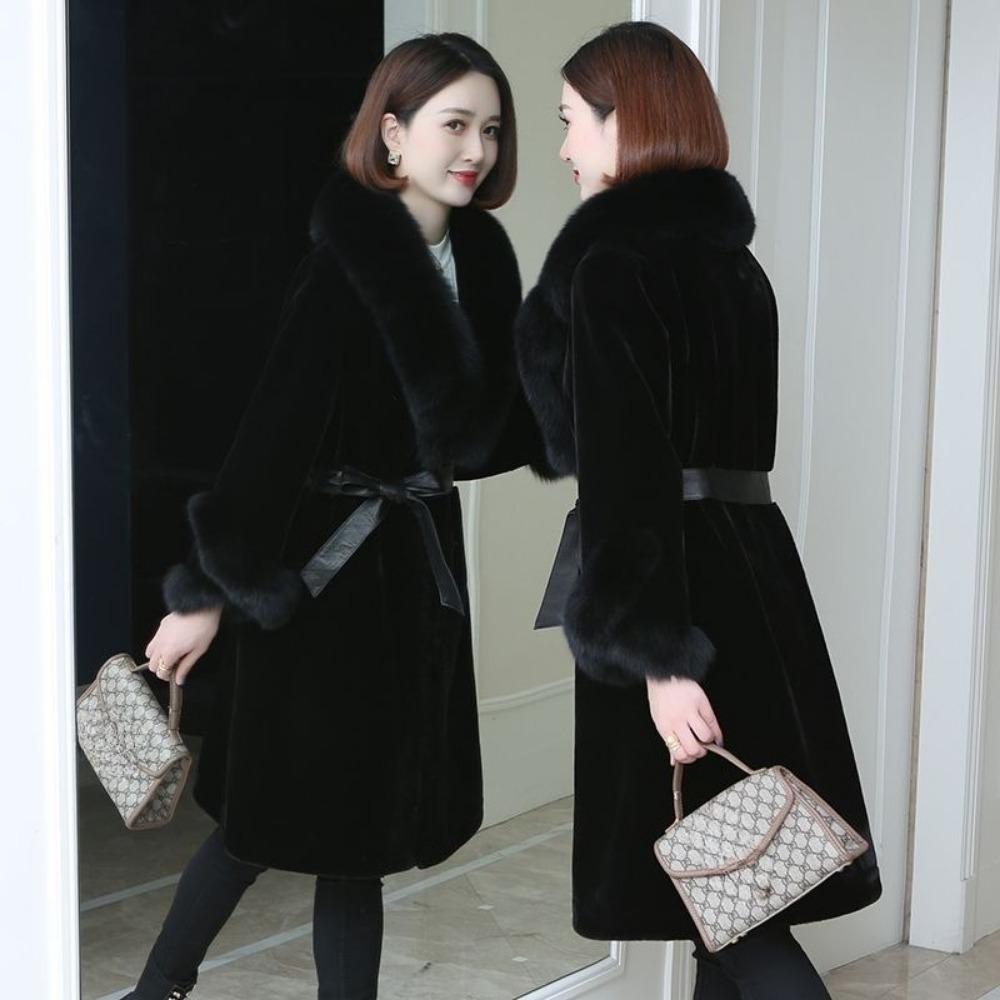 Winter Imitation Fox Fur Collar Fur Coat for Mothers Light Luxury Style High-end Temperament Warm Furry Coat