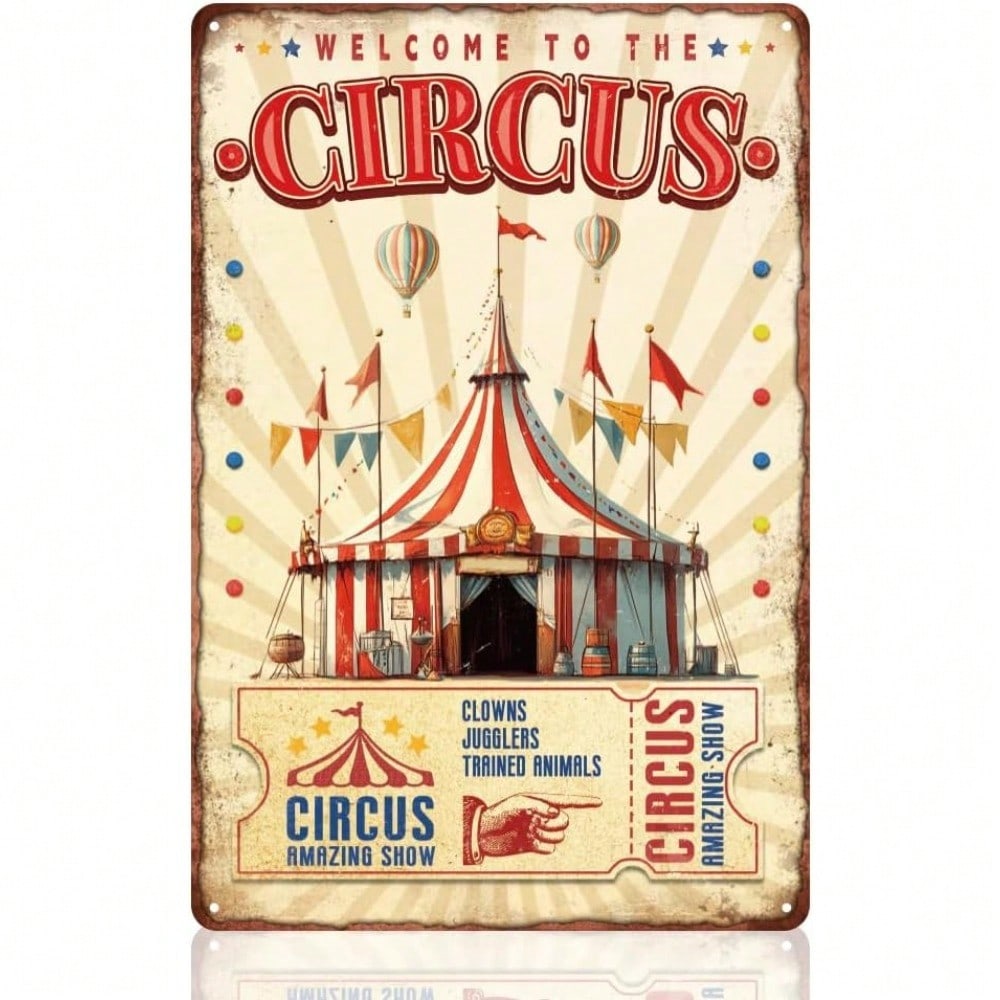 

Vintage Retro Circus Metal Tin Sign Wall Art Decor with PreDrilled Holes Home Bar Cafe 20x30cm（7.8x11.8inch）
