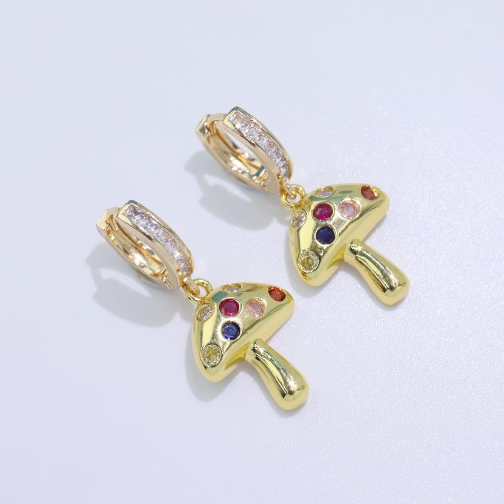 1 Paar Modische Bunte Pilze Hängeohrringe für Frauen Zirkonia Ohrring Schmuck Hochzeitsfeier Accessoires