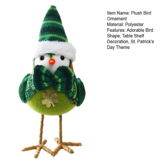 St. Sankt Patricks Dags Gosedjursfågelprydnad Stickad Hög Hatt Klöverbåge Grön Fågelfigur Hållbar Festbordsdekoration