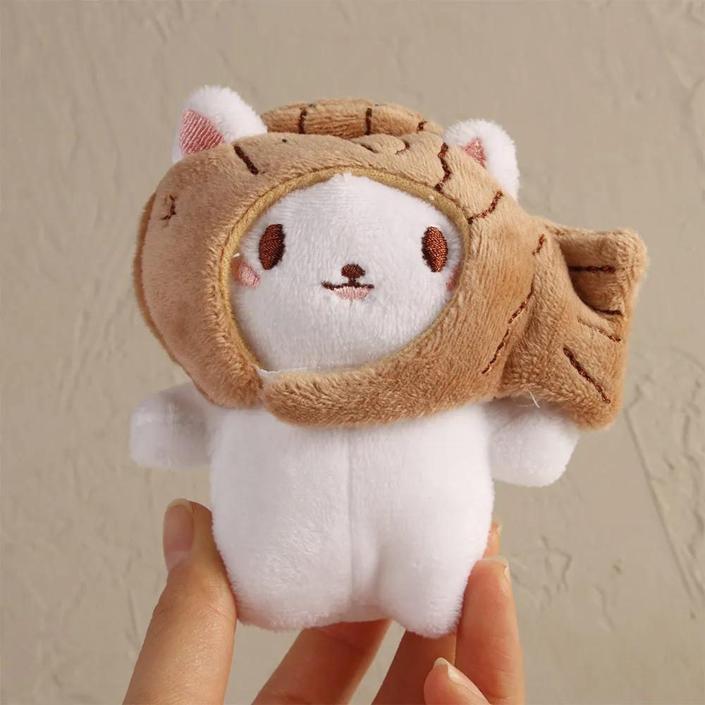 1Pc Cute Snapper Head Set Keychain Cat Plush Action Figure Key Chain Doll Pendant Bag Accessories Baby Keyring кофейный
