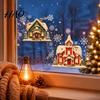 Christmas Window Clings Cabin Static Glass Stickers, PVC Snow House Windows Decals for Holiday Home Wall Stickers Decor, Reusable Waterproof Seasonal