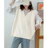 SeiunAn Knit Knit Long Plus Solid Loose Office Korean Fall Warm Women's Vest, Sweater, Vest, Autumn, Winter, Spring, V-Neck Top, Sleeveless, Gilet,
