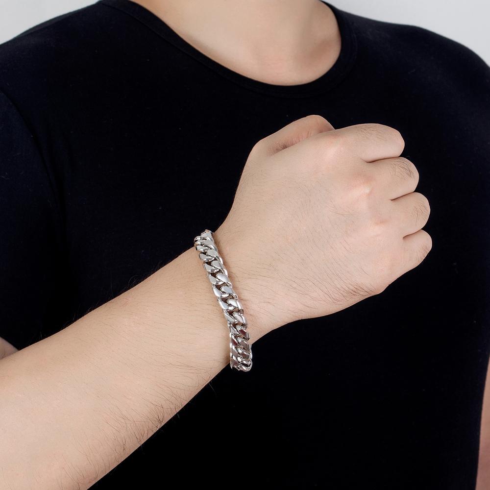 New Trendy 12 MM Bracelet Curb Cuban Chain Bracelet Classic Width Chain 925 Sterling Silver Bracelet for Men Women Jewelry Gift