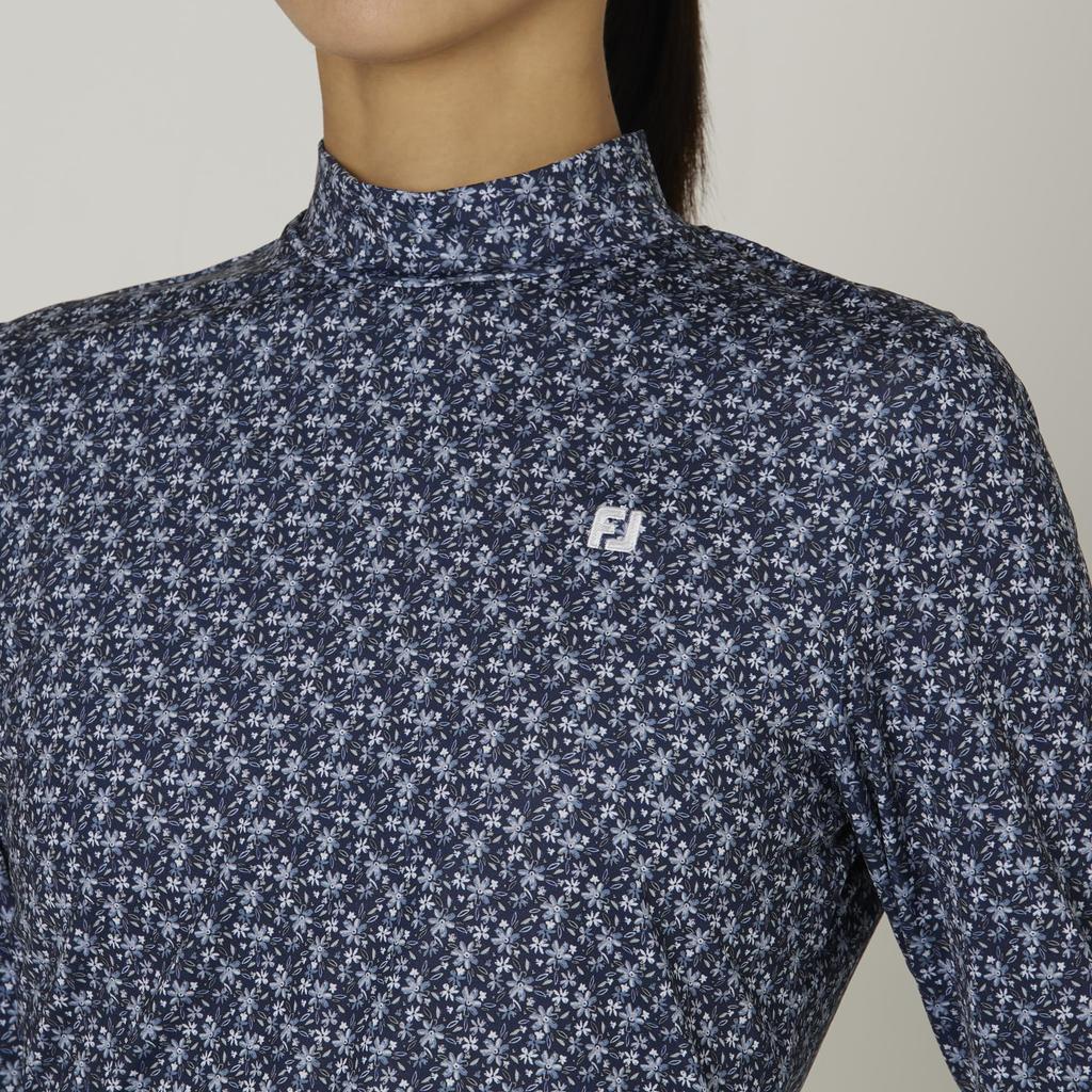 FootJoy Floral Print Long Sleeve Mock Neck Size M Shirt, Navy, Women's, (FJW-F24-S08, 32277-M)