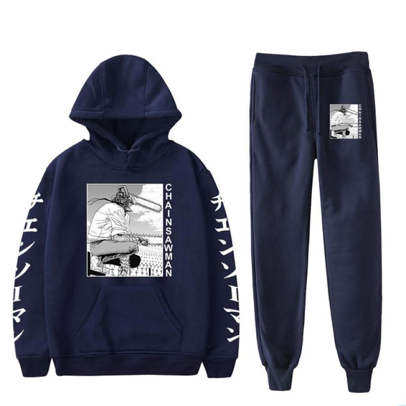 Anime Chainsaw Man Print Mannen Vrouwen Sweatshirt Set Casual Hoodie + Broek 2 Stuks Set Oversized Trui Mode Trainingspak Mannen kleding