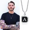 Initials Necklaces for Men Women,A-Z 26 Letters Black Square Stainless Steel Pendant Collar,45-60CM Twisted Rope Chain Gifts
