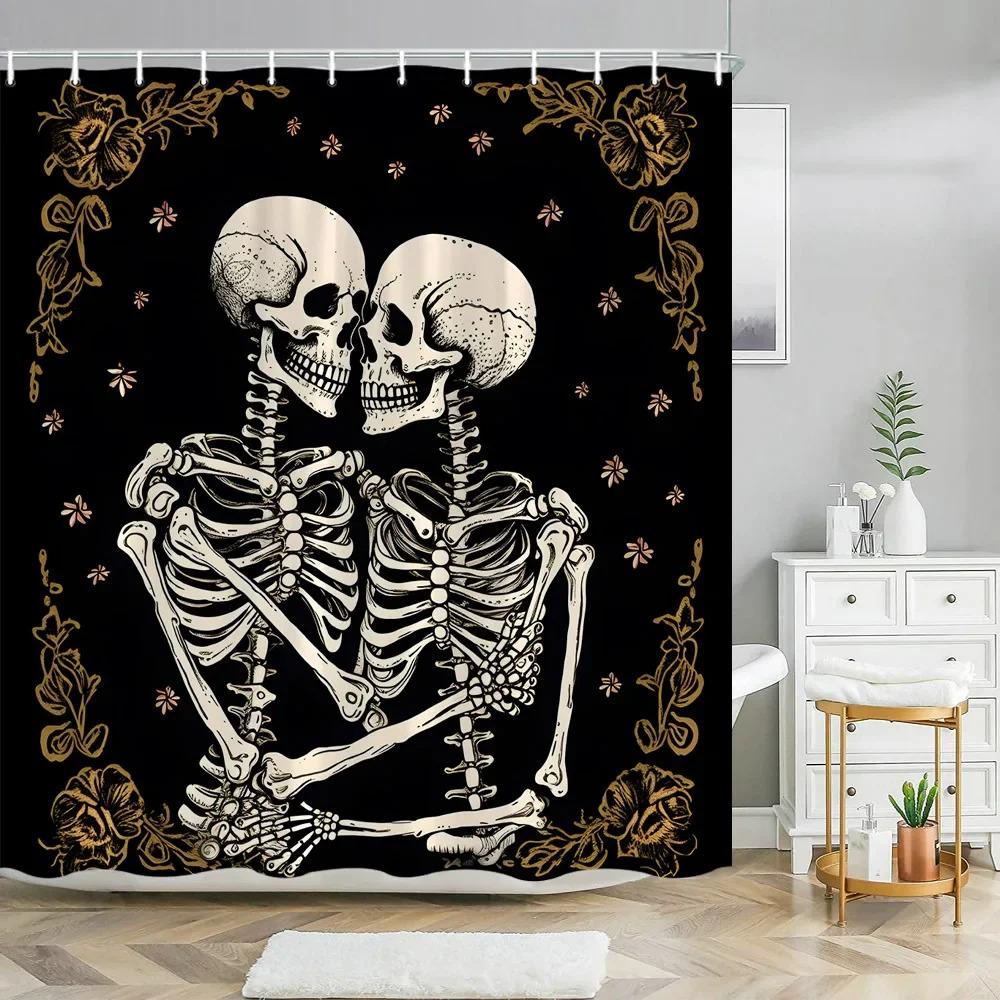 

LXL01Осенняя тыква, цветок, скелет, занавеска для душа, коврик, набор для ванной комнаты, ужас, художник, дом, полиэстеровая ткань, занавески для ванной, ванная комната6Jm% 90x180cm-35x70in