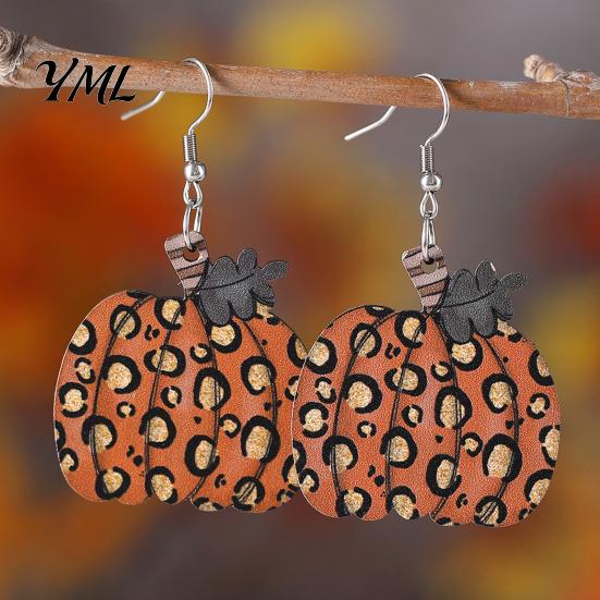 Autumn Seasonal Fashion Jewelry 1 Pair Fall Pumpkin Earrings, Acrylic Leopard Print Dangle Holiday Gifts for Women Drop Statement Thanksgiving