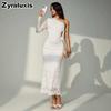 Oversized Lace Hollow Asymmetric Off-Shoulder Bodycon Long Dress Evening Gown