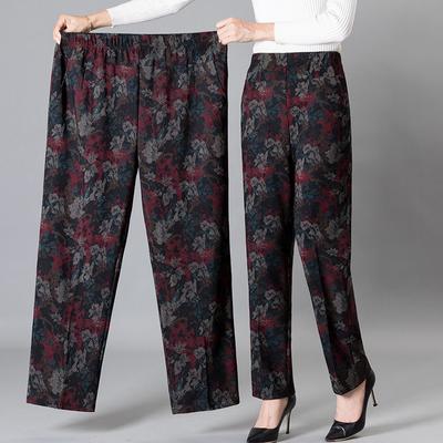 8XL 9XL Middle-aged Women Trousers Print Elasti High Waist Casual Pants Spring and Autumn Straight Pants Oversize