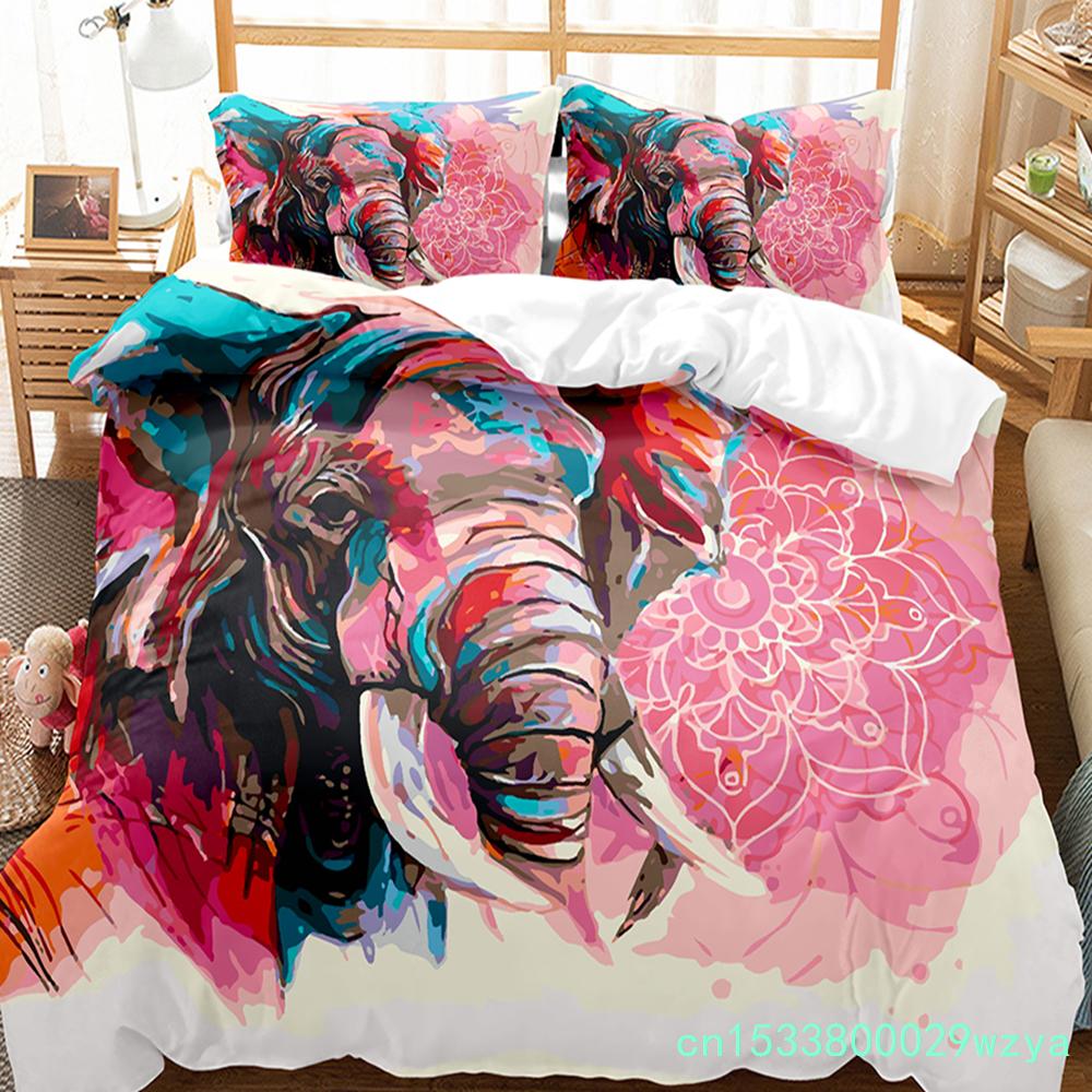 Set copripiumino colorato con elefante dei cartoni animati, per letto king size e queen size, per bambini, ragazzi e ragazze, set di biancheria da letto con simpatici animali selvatici