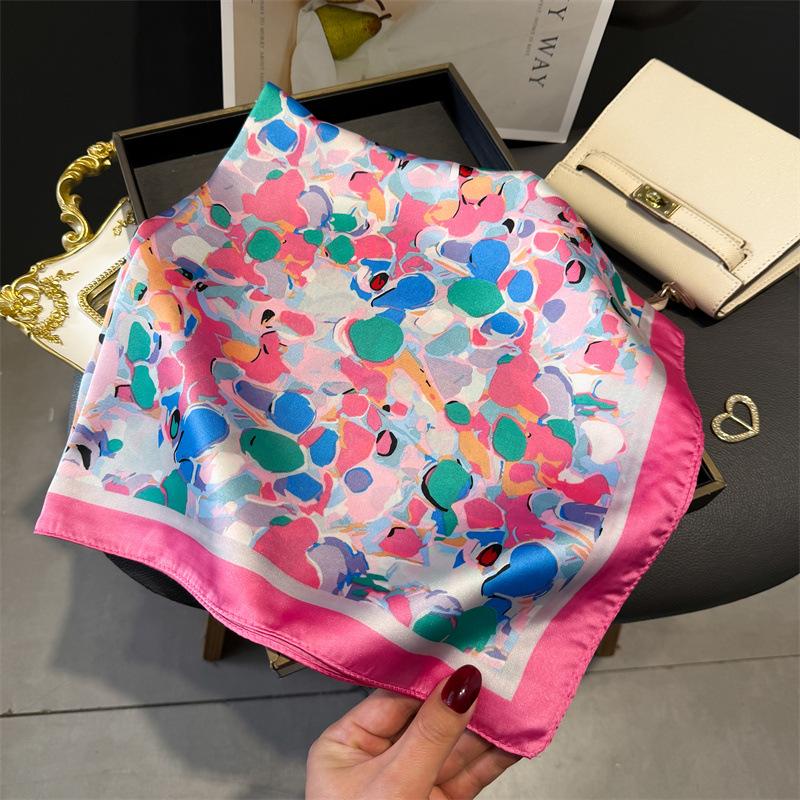 2025 New Luxury Fashion Print 70*70cm Square Scarf Women Soft Satin Hairband Neckerchief Tie Female Headband Foulard Bag Ribbon