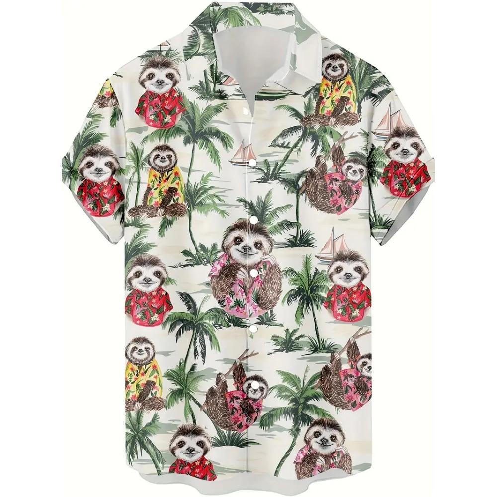 Men's Fashion 3D Printed 2026 Casual Hawaiian Shirts Funny Monkey Giraffe Cat Graphic Blouses Short Sleeve Button Shirt Tops