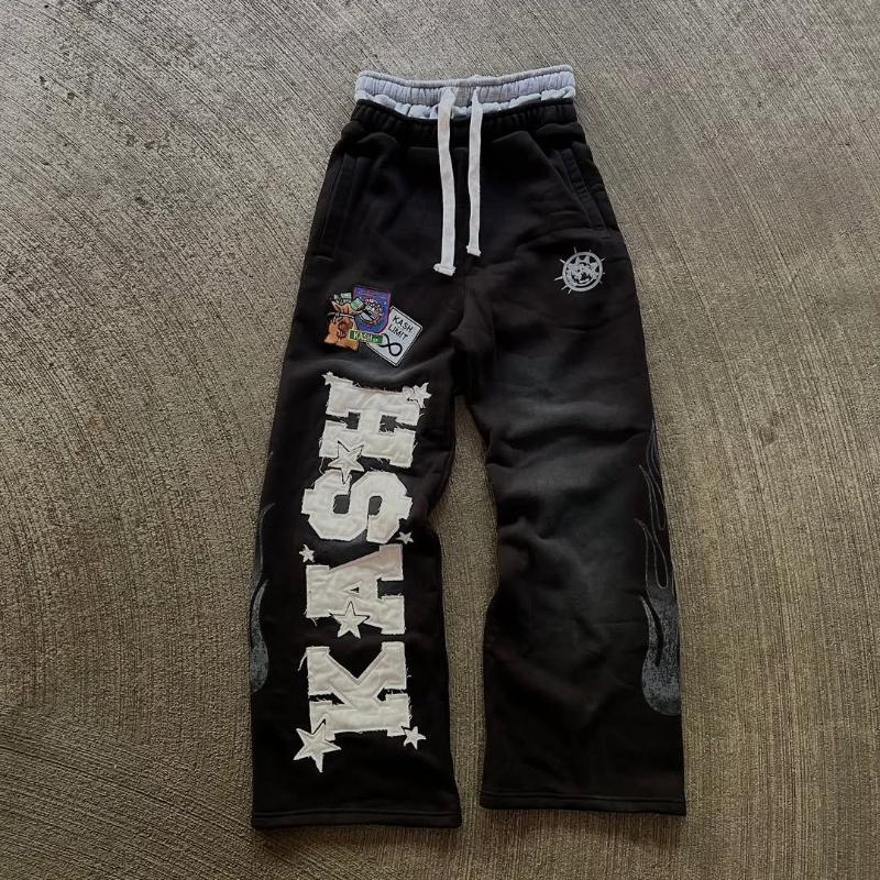 European and American Street Trend Men's and Women's Loose Casual Straight Tube Embroidered Fabric Printed Pants