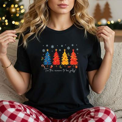 Weihnachts-T-Shirt Neuheit Lustig Weihnachtsmann Rentier Weihnachtsgeschenk Top, Baum Flocken