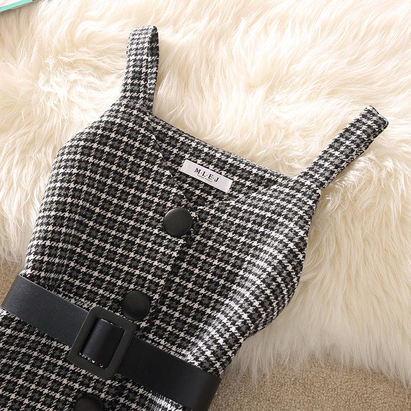 Women's 2023 Retro Wool Plaid Sweater Dress Suit: Trendy Autumn/Winter Two-Piece Set