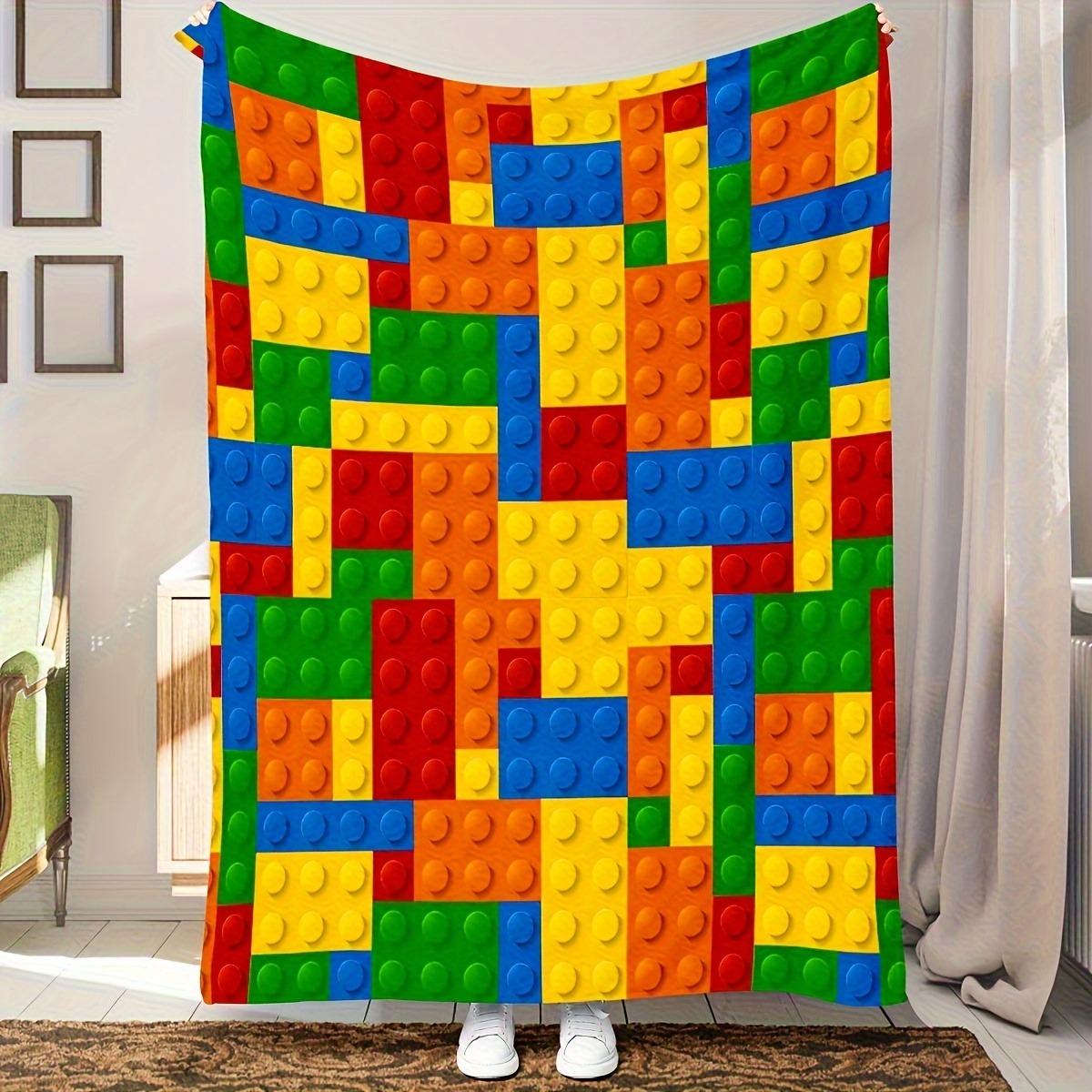 1 Colorful Lego Block Flannel Blanket 2D Flat Print Fun Home Essential Bedroom Couch Blanket Stylish Functional Cozy Kids-Themed 75x90cm
