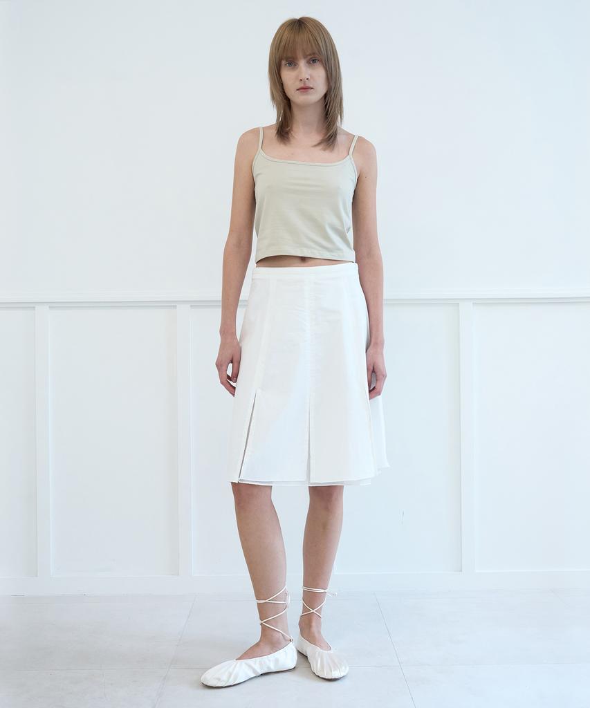 Nuacle Mesh Pleated Midi Skirt_White