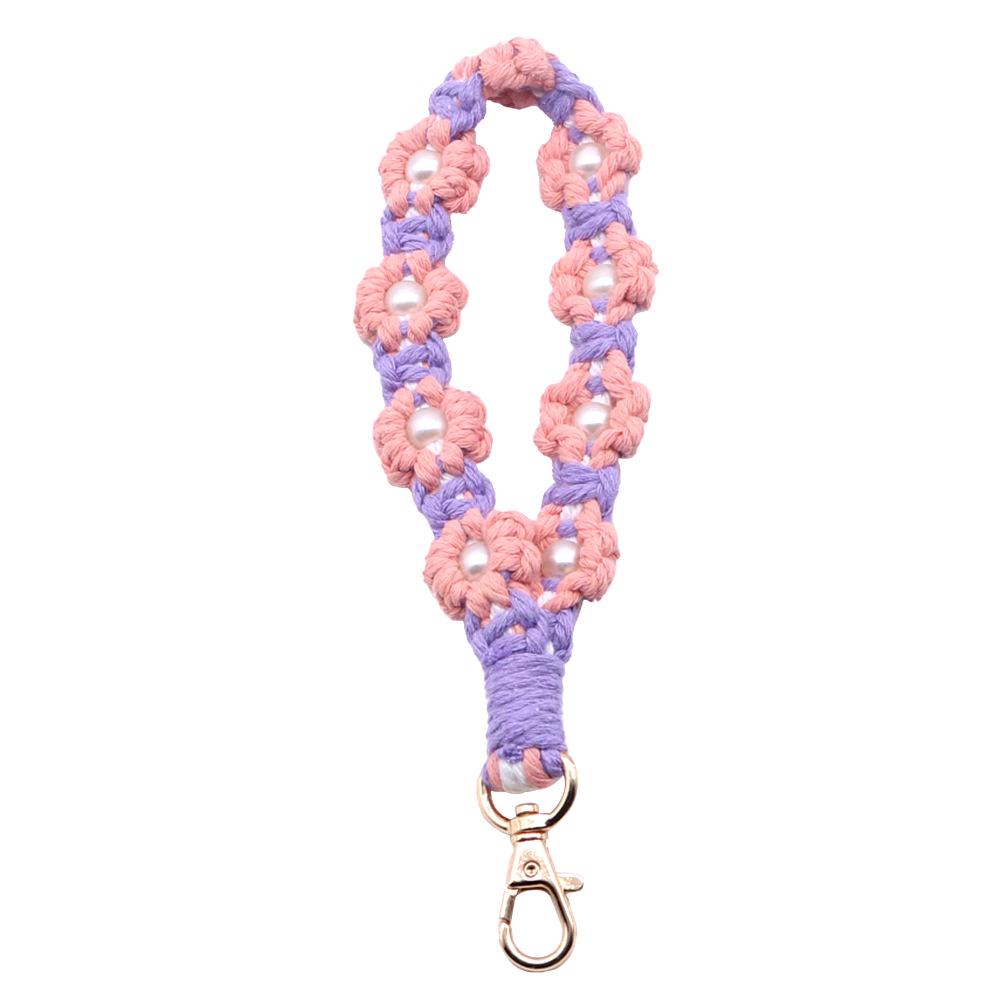 Little Daisy Flower Pearl Keychain with Colorful Wrist Strap and Wave Flower Phone Lanyard 14x8 cm