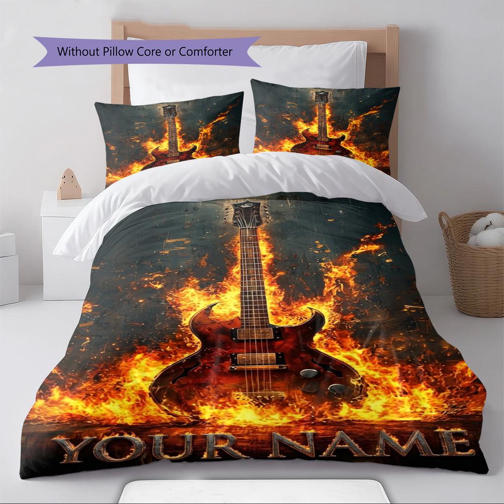 Name Custom Guitar Pattern Bedding Set Quilt Cover Pillowcase Home Decor Gift (1 * duvet cover + 2 * pillowcase, without core)