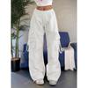 Women Street Style Loose Wide Leg Pocket Casual Cargo Long Pants