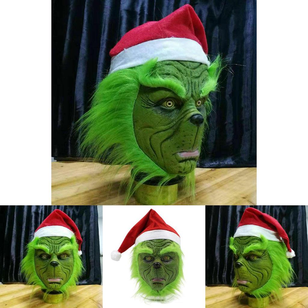 Rascal Green Monster The Grinch Mask With Christmas Hat For Adult Cosplay Fun