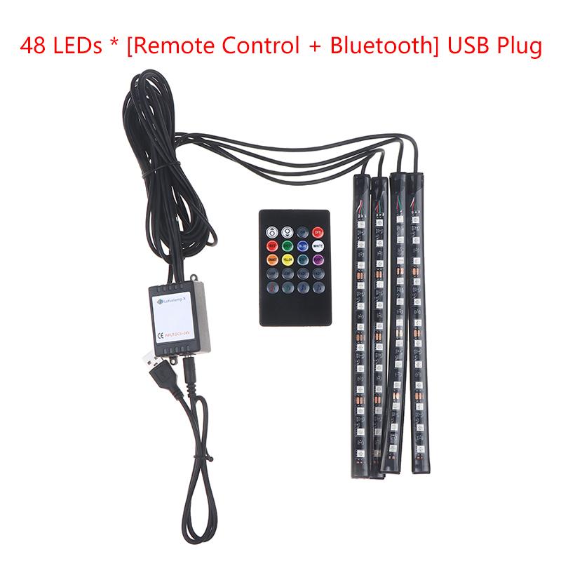 48 Led Rgb Car Foot Ambient Light With Usb Cigarette Automotive Interior Lights Strip Decoration Bar Remote/Voice Control