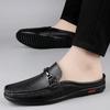 Fashion Luxury Men Genuine Leather Shoes Casual Business Men Slip-on Shoe All-Match Half Slippers Loafers Summer Handmade Flats Slippers