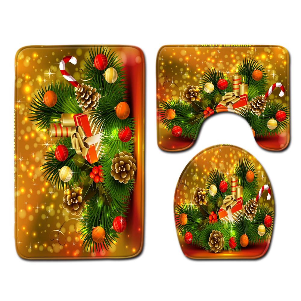Christmas Bathroom Floor Mat Toilet Three-Piece Set