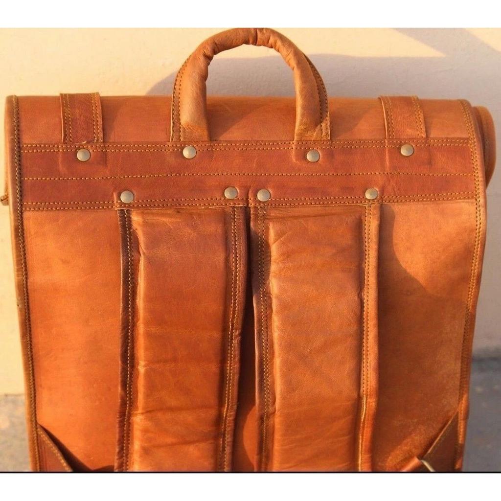 Rucksack Genuine Brown Messenger Bag Leather Backpack Laptop Travel