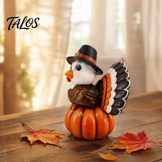 Cute Turkey Statue for Autumn Resin Pumpkin Ornament Thanksgiving, Harvest Festive Tabletop Holiday Gift Friends And Family Figurine with Retro