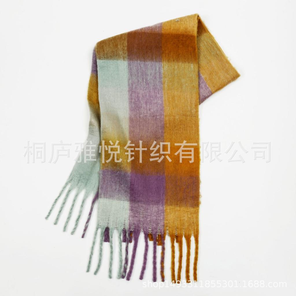 Premium color plaid scarf women's winter warm scarf mohair thickened scarf versatile shawl