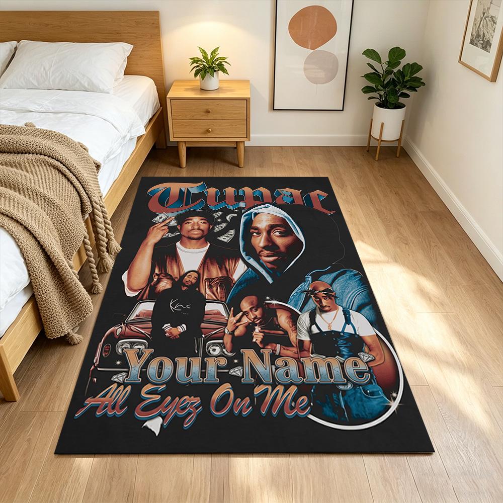 2pac Customize Text Floor Mat Perfect for Dormitory Entryway Outdoor Game Room Anti-slip Rug Anime Office Decor Best for Christmas