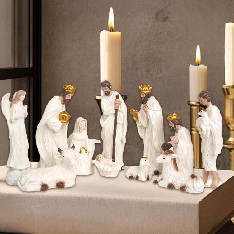 Krippenfiguren Xmases Krippenszenen Statuen Tischdekoration Harz Krippe Heilige Familie Skulpturen Heimdekorationen