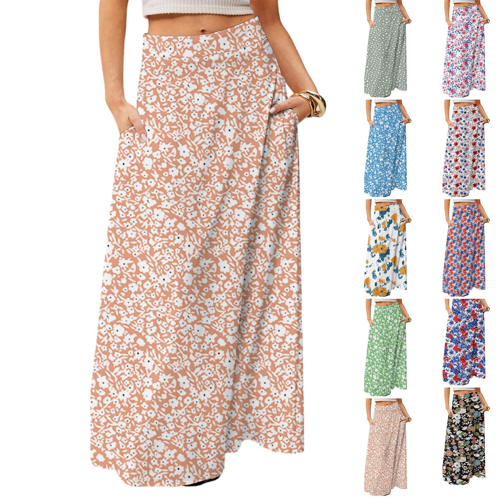 

Women s Flowing Maxi Dress Regular Casual Summer Floral Print Bohemian Skirt S білий