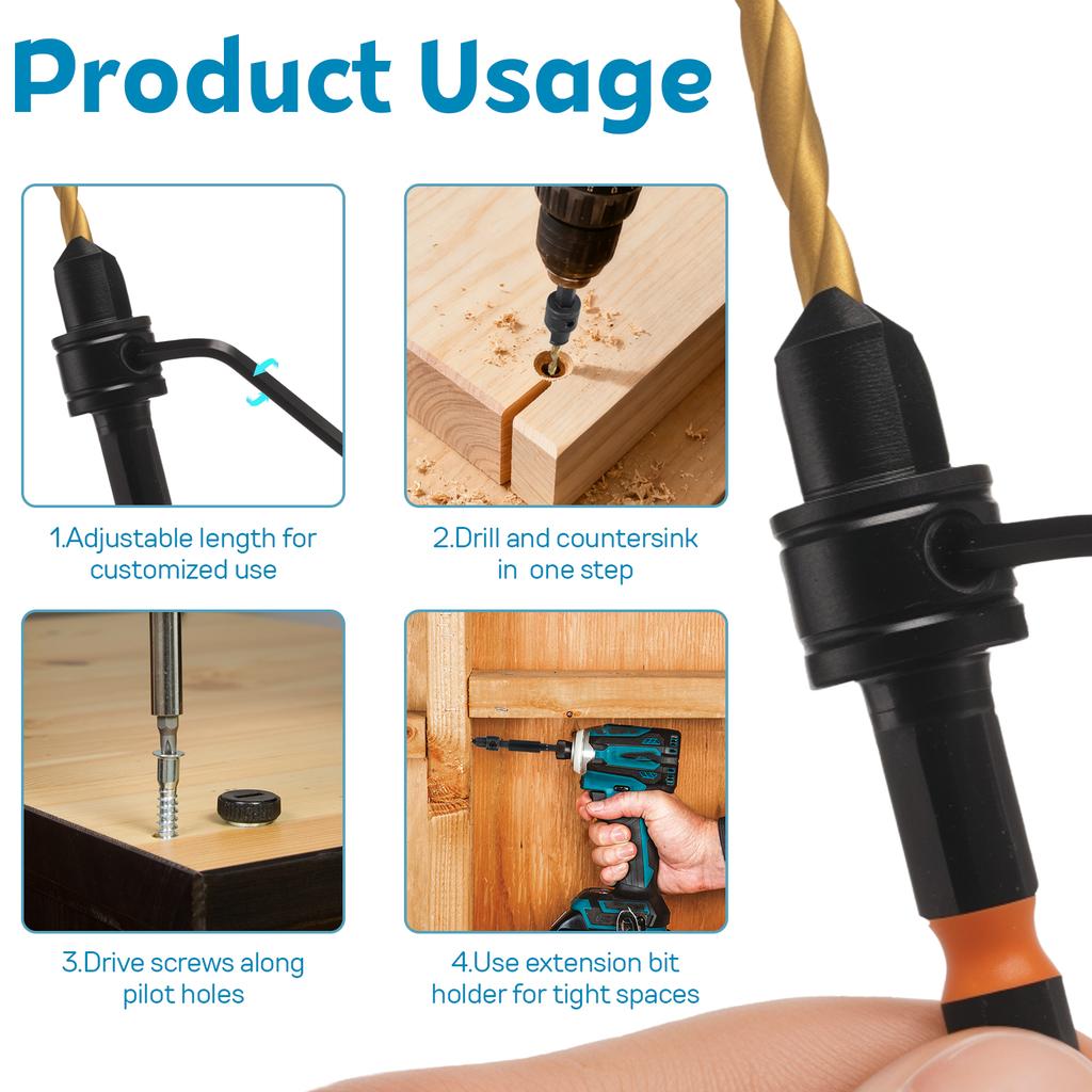 5-teiliges HSS-Senkerbohrer-Set mit austauschbaren Bohrern magnetischem Halter L-Schlüssel für Bohrmaschine geeignet für schnelles