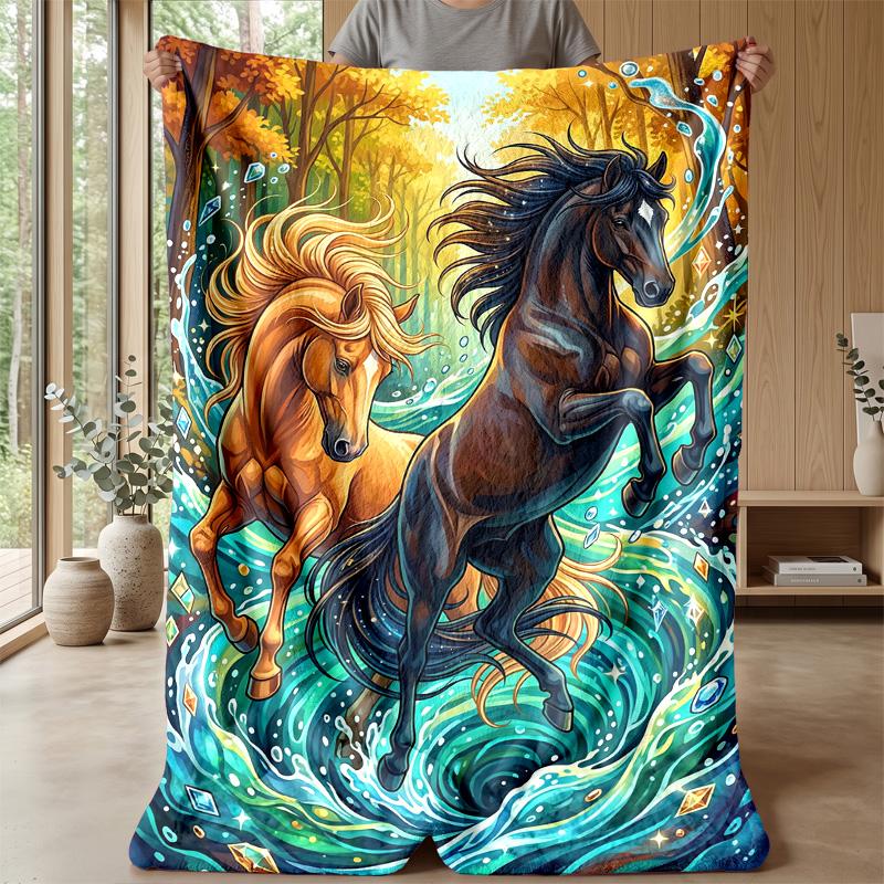 Magical Horse Dance 1 Theme Blanket Lightweight Warm Flannel Blanket Decorative Throw Blanket for Home Decoration