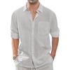 Men's Long Sleeve Shirt Men Cotton Linen Shirt Regular Fit Casual Shirts  Beach T-Shirt